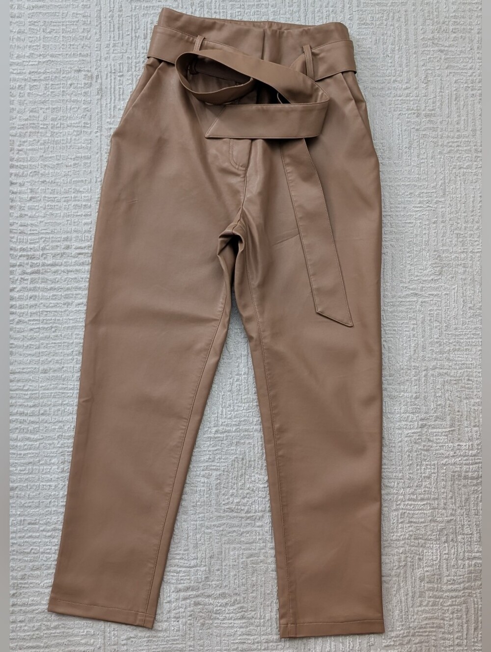 Love Bonito: High-Waist Faux Leather Paperbag Pants, Brown (US 4)